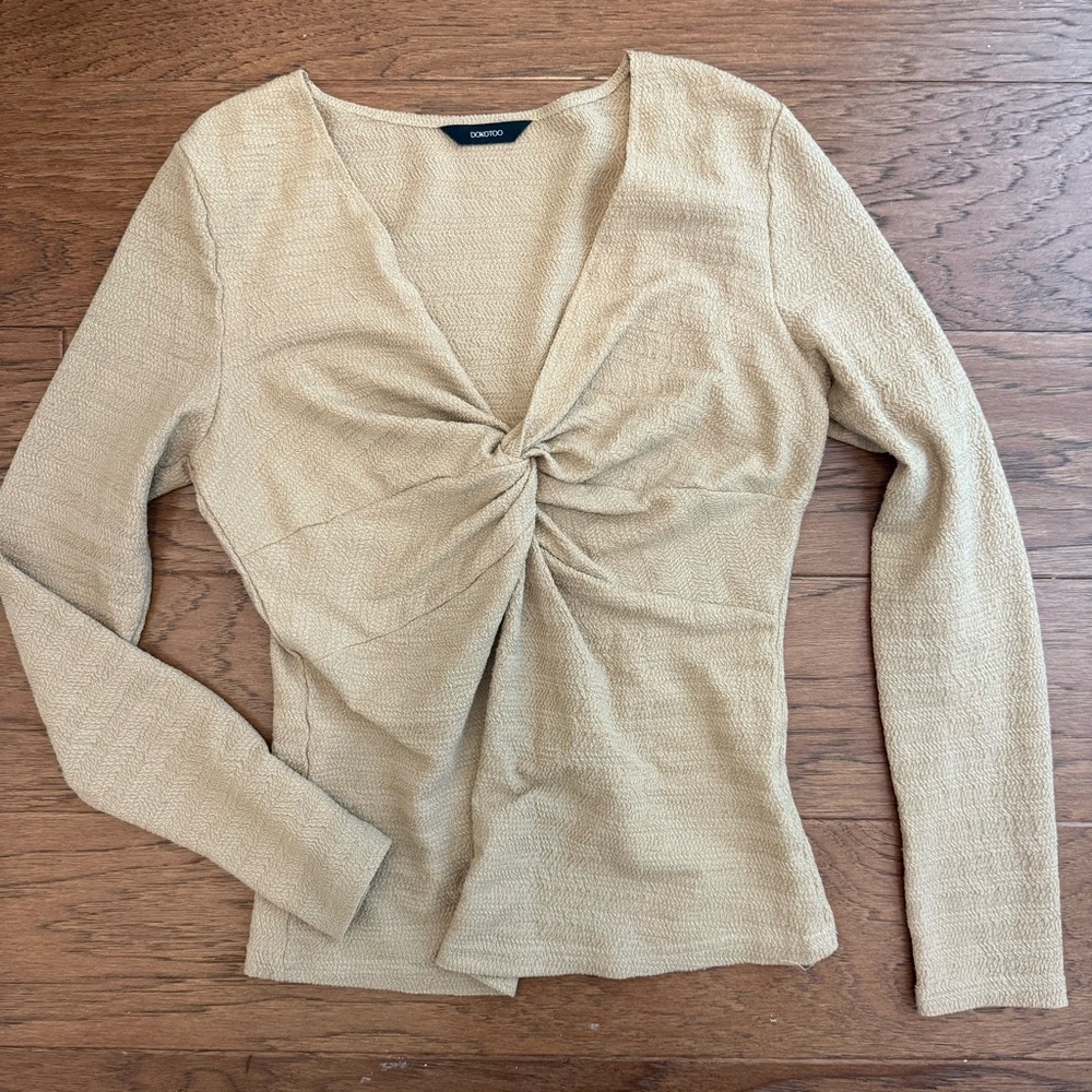 Elegant Tan Twist Front Blouse